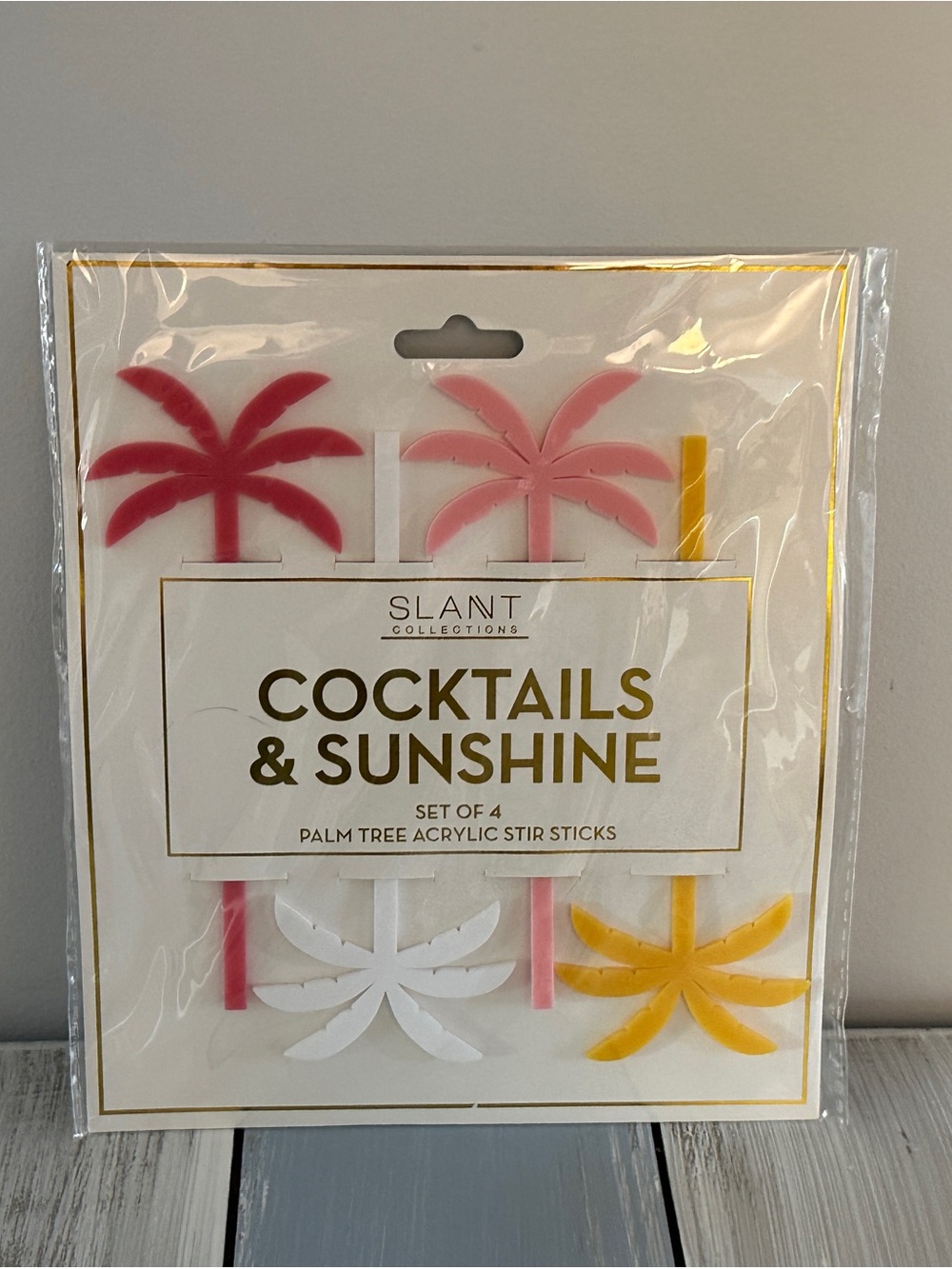 NWT Slant Collections Palm Tree Acrylic Stir Sticks Set Cocktails & Sunshine